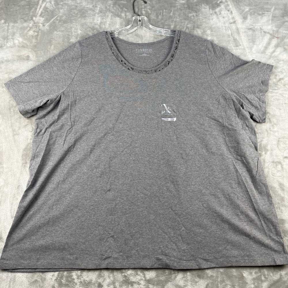 Catherines T-Shirt Womens 3X Suprema Collection Gray Lace Trim NEW